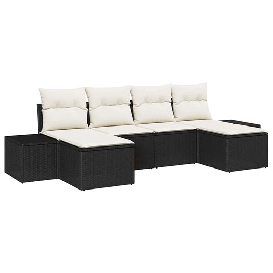 Garten-Sofa-Set 6 pcs Schwarz und Creme 184 x 62 x 85 cm
