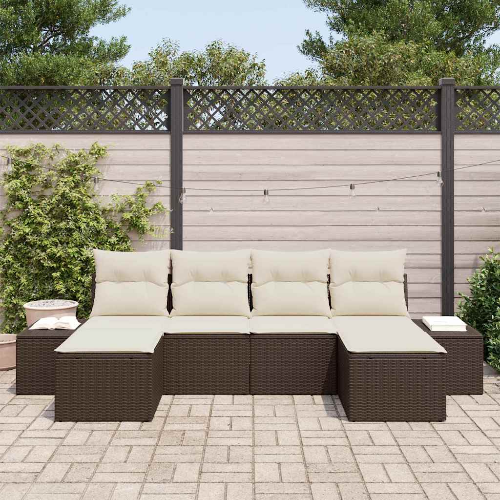 Garten-Sofa-Set 6 pcs Braun und Creme 184 x 62 x 85 cm