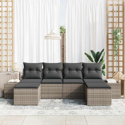 Garten-Sofa-Set 6 pcs Grau 184 x 62 x 85 cm Poly Rattan