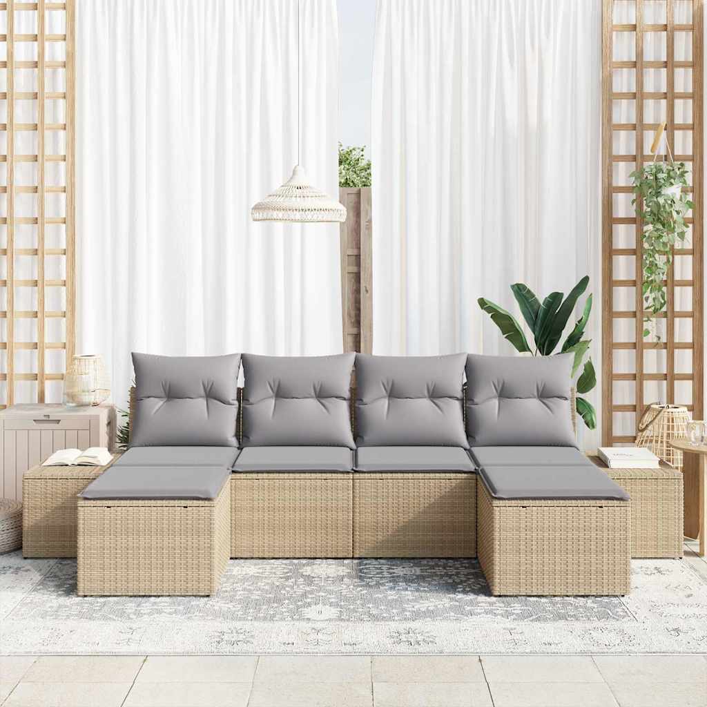 Garten-Sofa-Set 6 pcs Beige und Hellgrau 184 x 62 x 85 cm