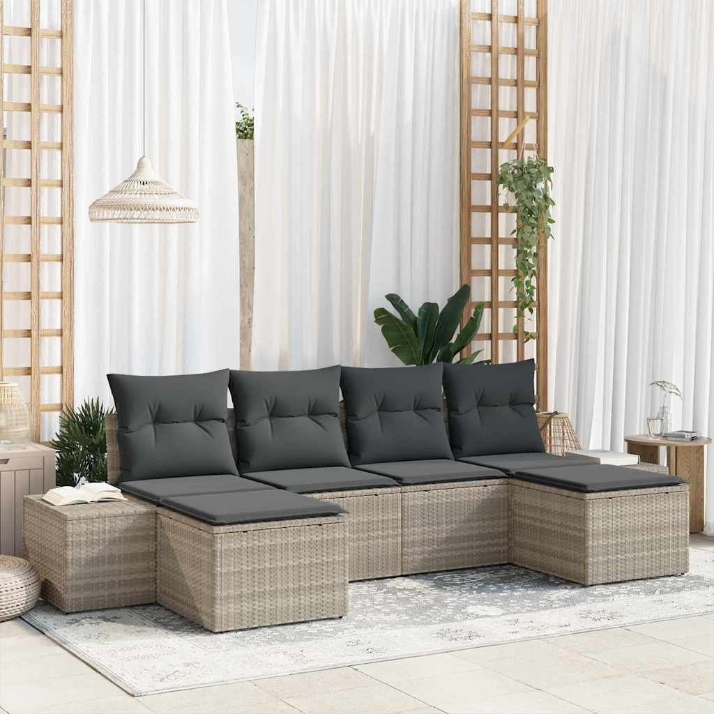 Garten-Sofa-Set 6 pcs Hellgrau 184 x 62 x 85 cm Poly Rattan
