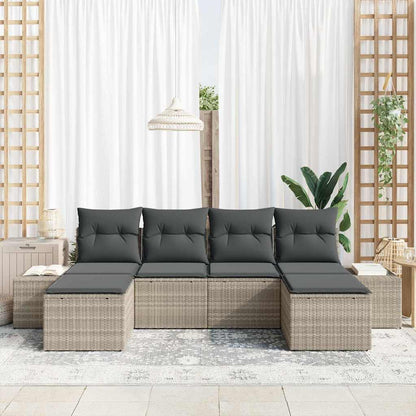 Garten-Sofa-Set 6 pcs Hellgrau 184 x 62 x 85 cm Poly Rattan