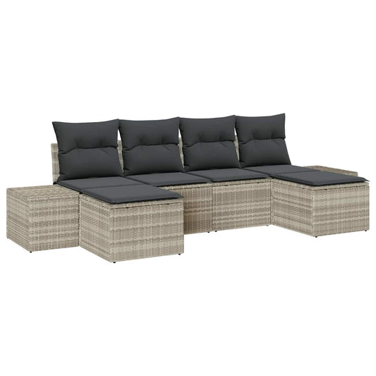 Garten-Sofa-Set 6 pcs Hellgrau 184 x 62 x 85 cm Poly Rattan