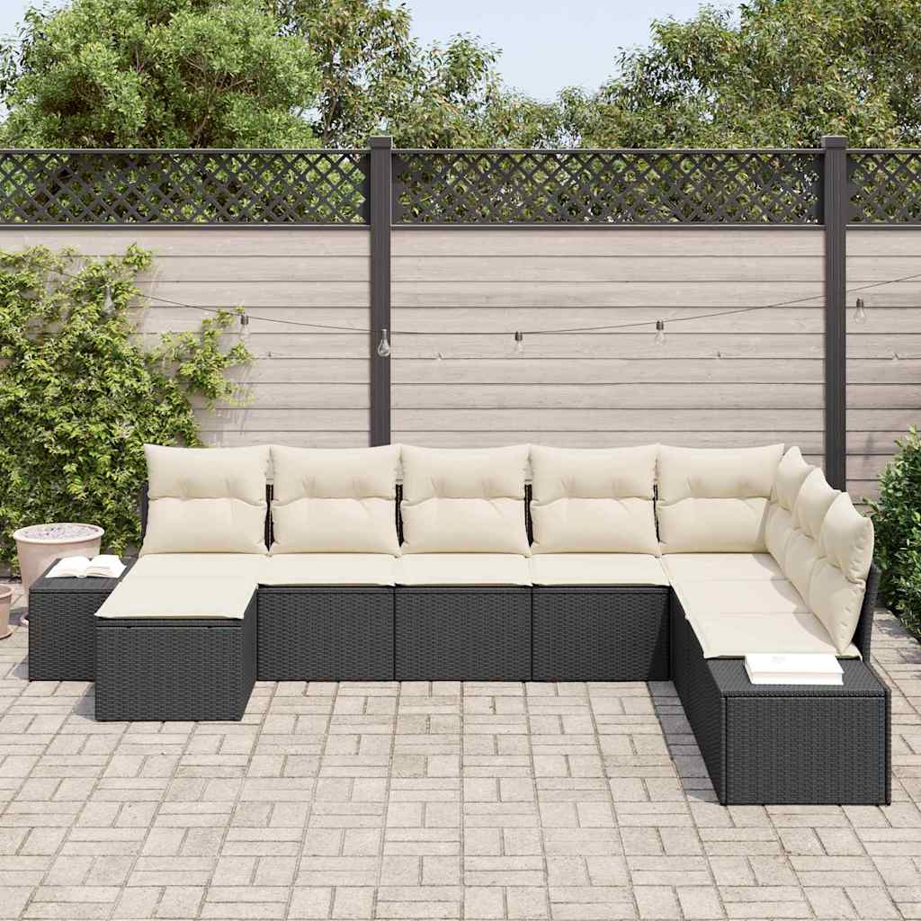 Garten-Sofa-Set 8 pcs Schwarz und Creme 319 x 209 x 85 cm