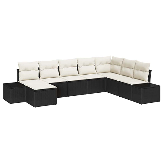 Garten-Sofa-Set 8 pcs Schwarz und Creme 319 x 209 x 85 cm