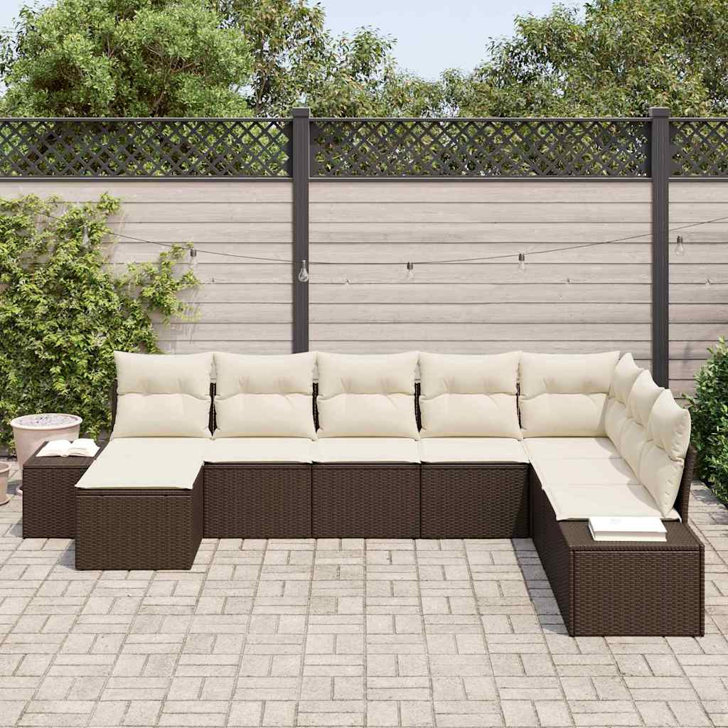 Garten-Sofa-Set 8 pcs Braun und Creme 319 x 209 x 85 cm