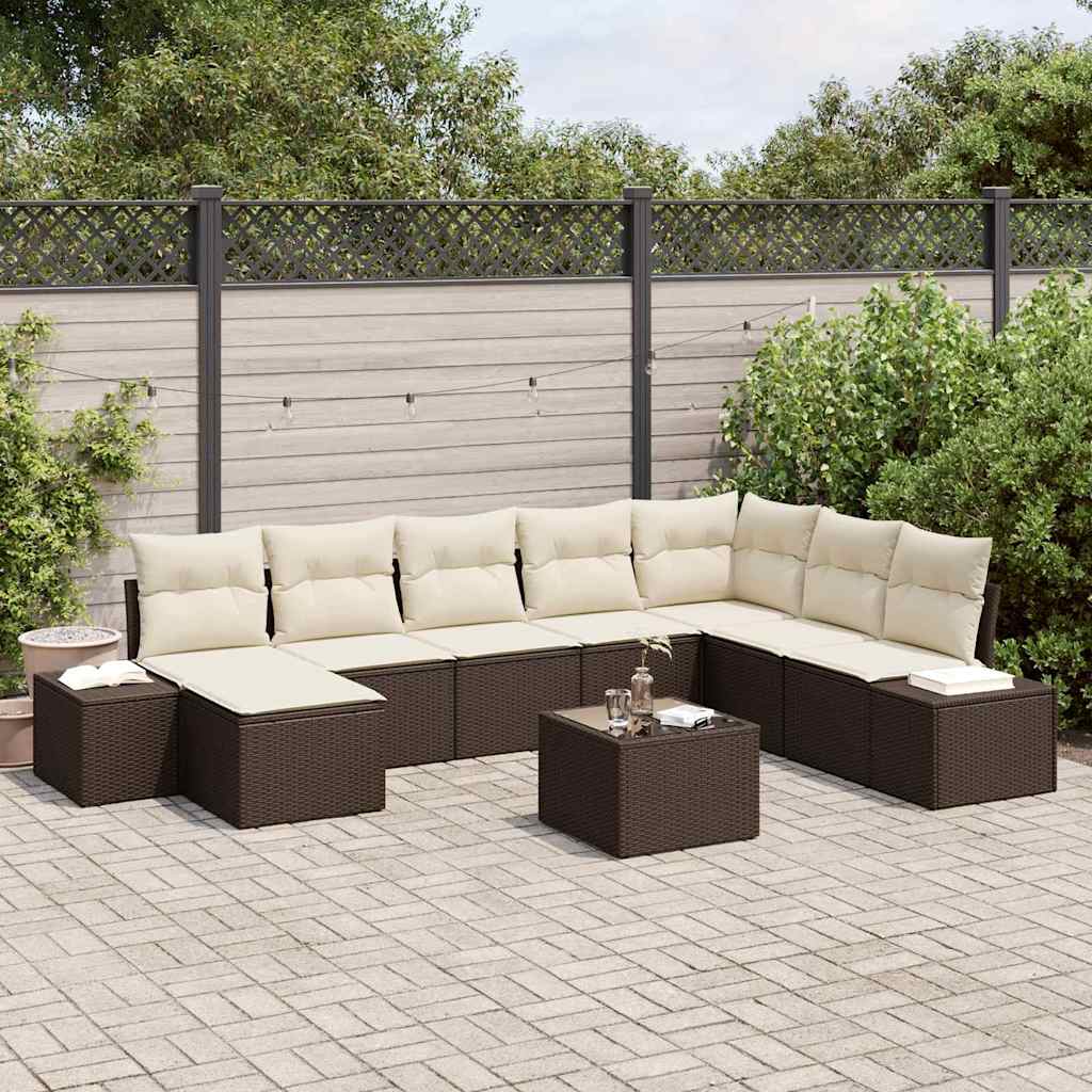 Garten-Sofa-Set 9 pcs Braun und Creme 319 x 209 x 85 cm