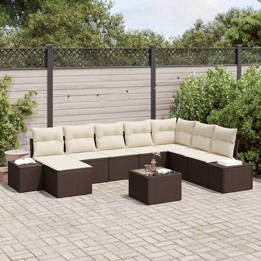 Garten-Sofa-Set 9 pcs Braun und Creme 319 x 209 x 85 cm