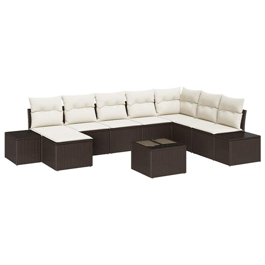 Garten-Sofa-Set 9 pcs Braun und Creme 319 x 209 x 85 cm