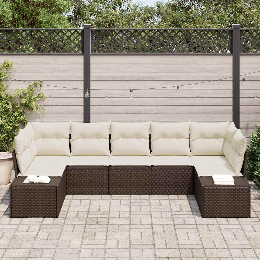 Garten-Sofa-Set 7 pcs Braun und Creme 289 x 154 x 85 cm