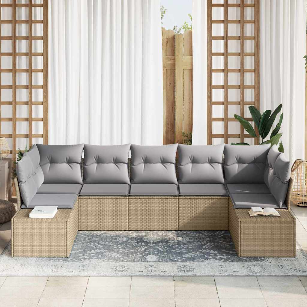 Garten-Sofa-Set 7 pcs Beige und Hellgrau 289 x 154 x 85 cm