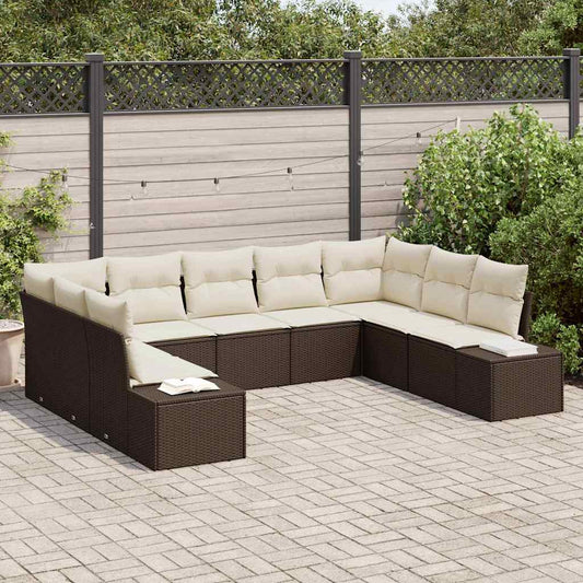 Garten-Sofa-Set 9 pcs Braun und Creme 289 x 209 x 85 cm