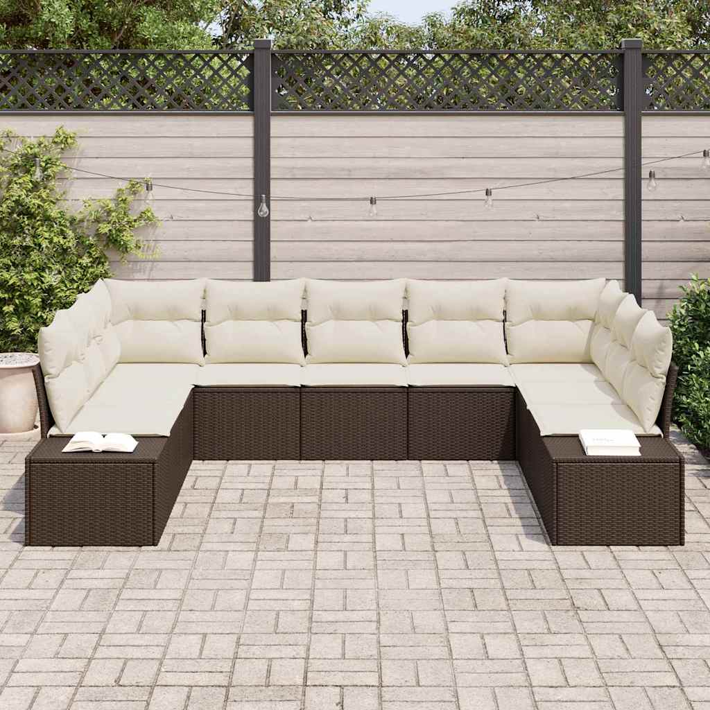 Garten-Sofa-Set 9 pcs Braun und Creme 289 x 209 x 85 cm