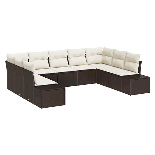 Garten-Sofa-Set 9 pcs Braun und Creme 289 x 209 x 85 cm