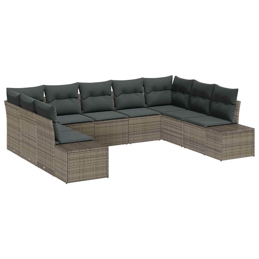 Garten-Sofa-Set 9 pcs Grau 289 x 209 x 85 cm Poly Rattan