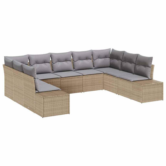 Garten-Sofa-Set 9 pcs Beige und Hellgrau 289 x 209 x 85 cm