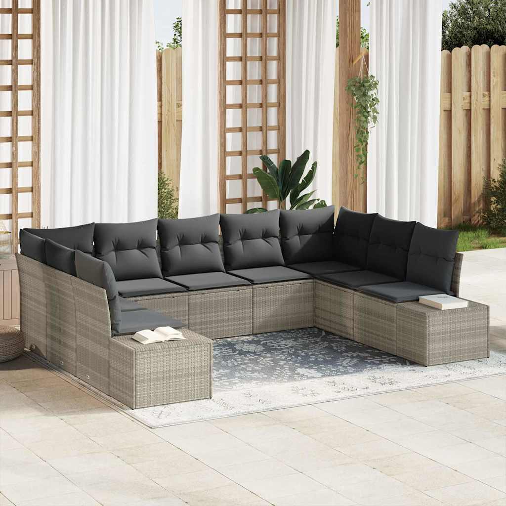 Garten-Sofa-Set 9 pcs Hellgrau 289 x 209 x 85 cm Poly Rattan