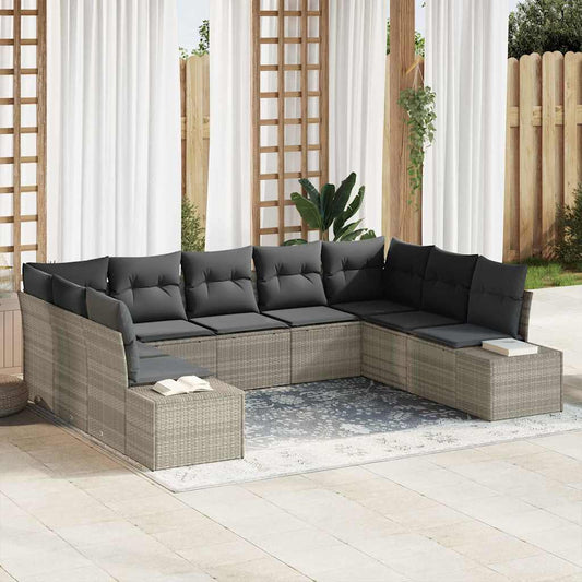 Garten-Sofa-Set 9 pcs Hellgrau 289 x 209 x 85 cm Poly Rattan