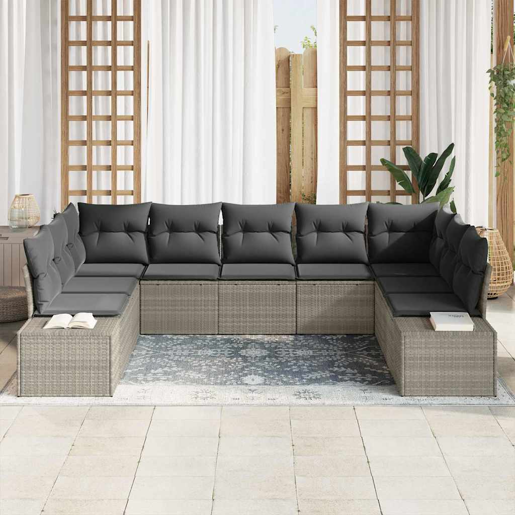 Garten-Sofa-Set 9 pcs Hellgrau 289 x 209 x 85 cm Poly Rattan