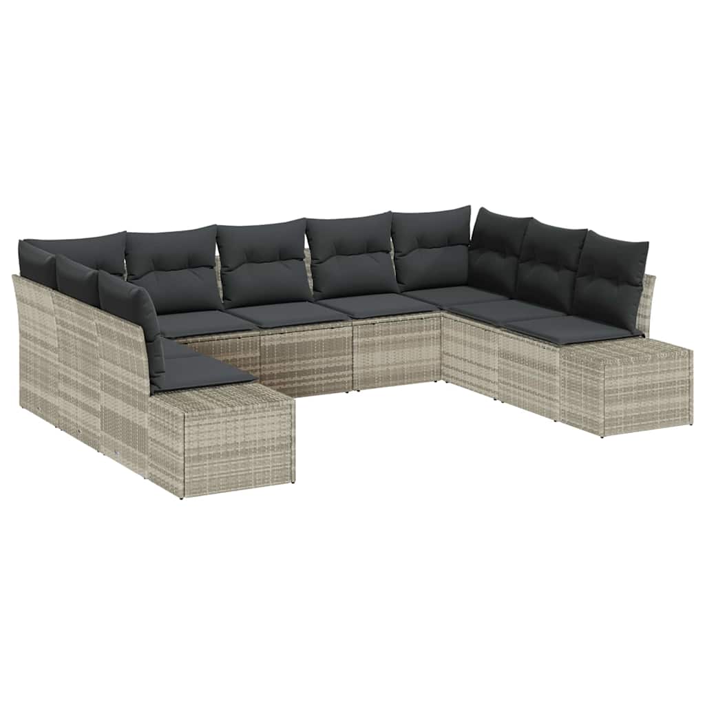 Garten-Sofa-Set 9 pcs Hellgrau 289 x 209 x 85 cm Poly Rattan