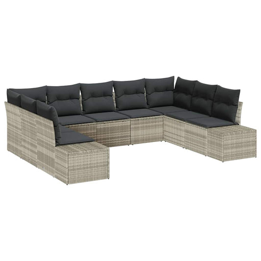 Garten-Sofa-Set 9 pcs Hellgrau 289 x 209 x 85 cm Poly Rattan