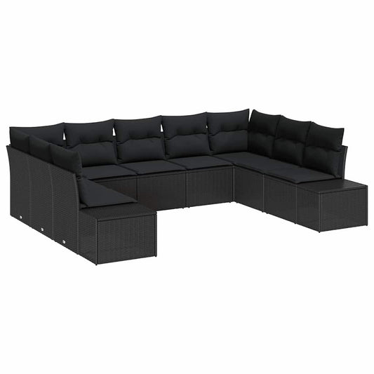 Garten-Sofa-Set 9 pcs Schwarz 289 x 209 x 85 cm Poly Rattan