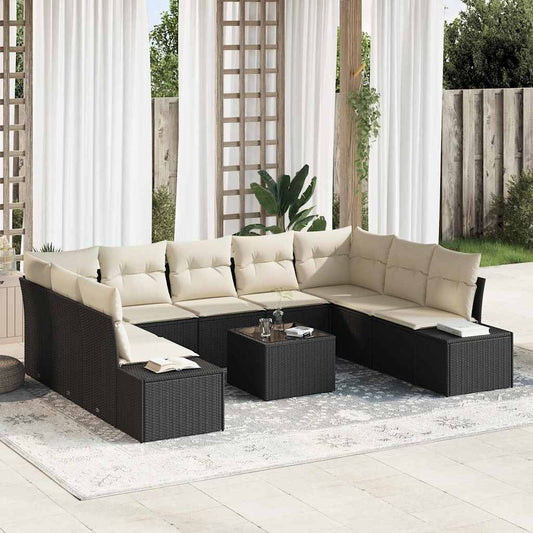 Garten-Sofa-Set 10 pcs Schwarz und Creme 289 x 209 x 85 cm