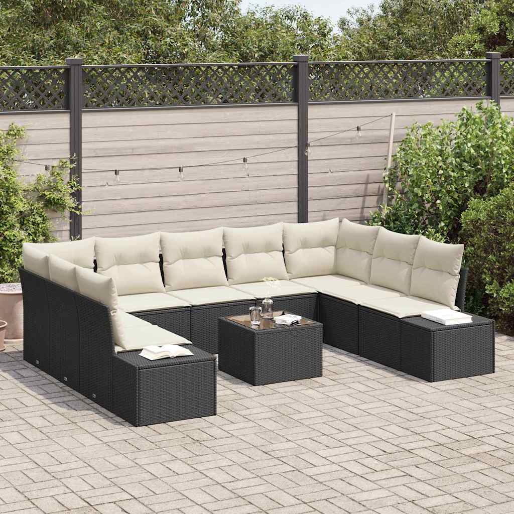 Garten-Sofa-Set 10 pcs Schwarz und Creme 289 x 209 x 85 cm