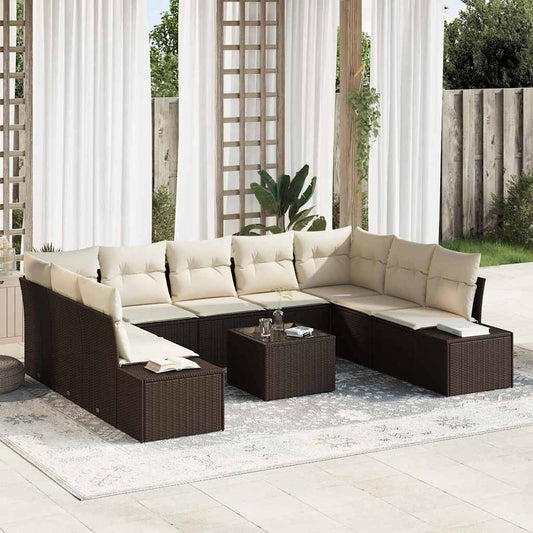 Garten-Sofa-Set 10 pcs Braun und Creme 289 x 209 x 85 cm