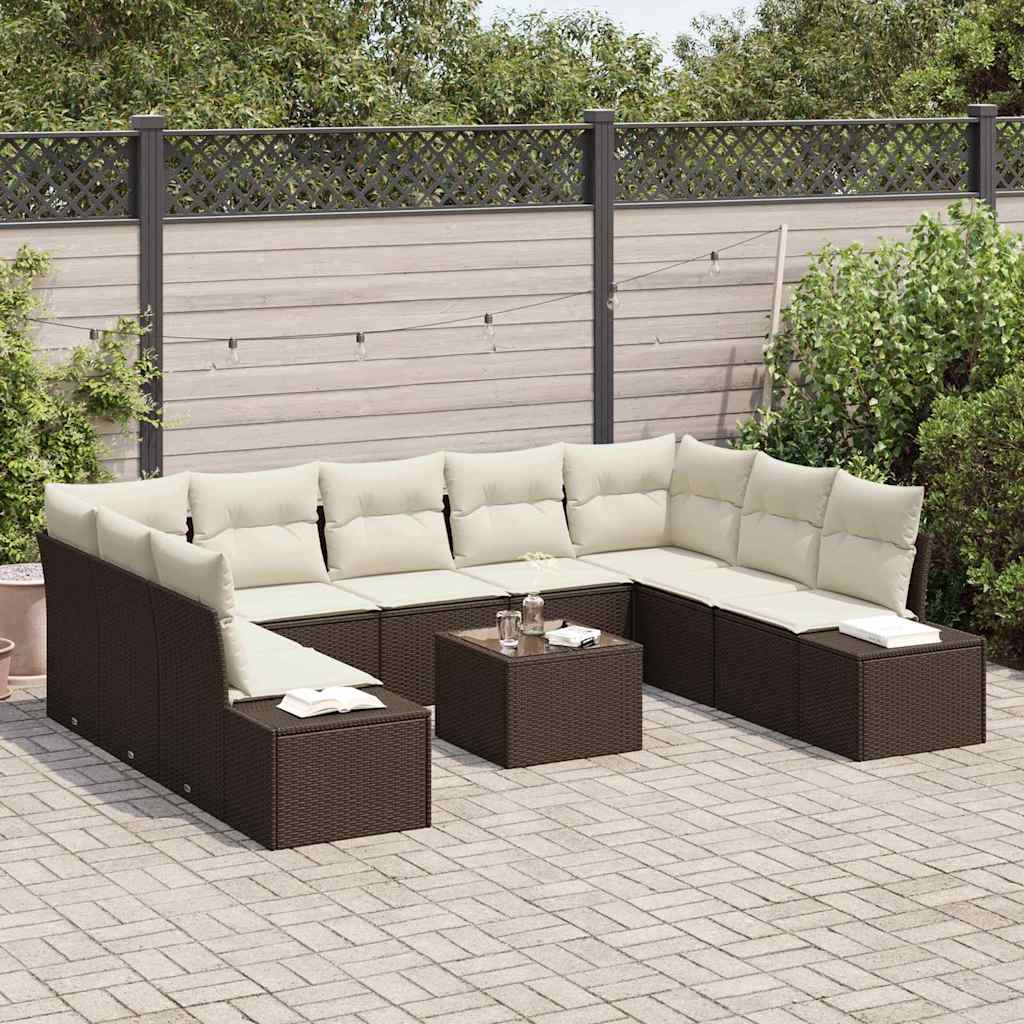 Garten-Sofa-Set 10 pcs Braun und Creme 289 x 209 x 85 cm