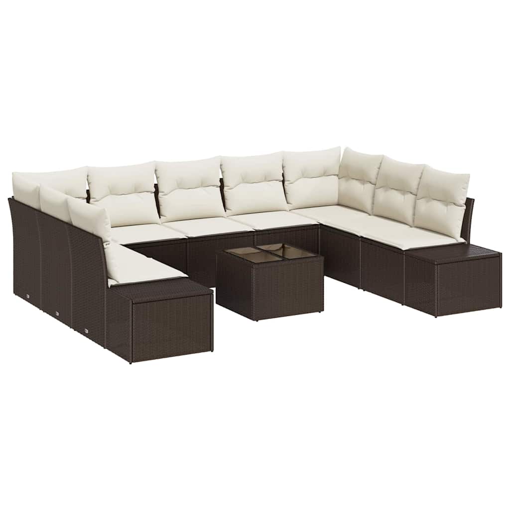Garten-Sofa-Set 10 pcs Braun und Creme 289 x 209 x 85 cm