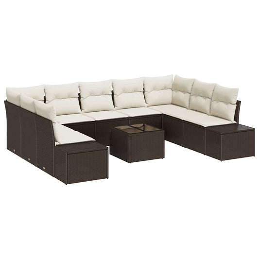 Garten-Sofa-Set 10 pcs Braun und Creme 289 x 209 x 85 cm