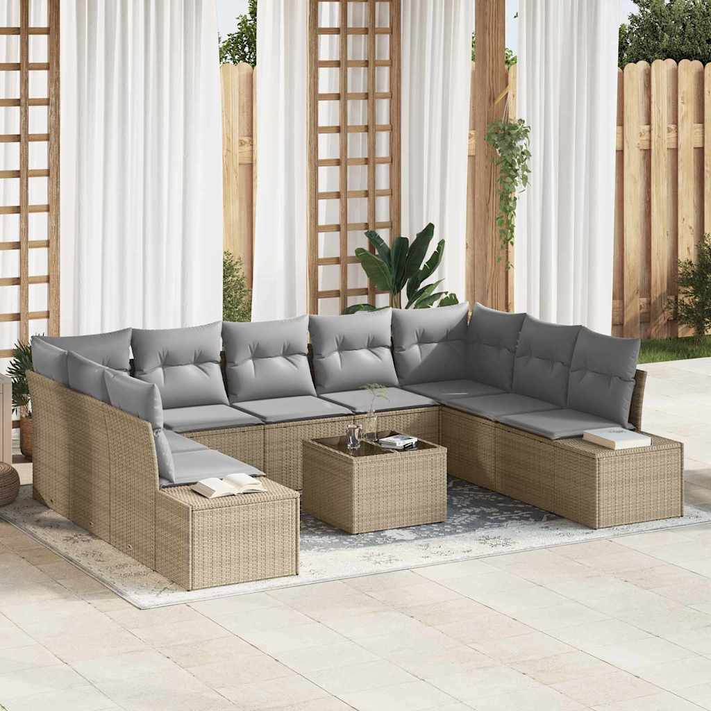 Garten-Sofa-Set 10 pcs Beige und Hellgrau 289 x 209 x 85 cm