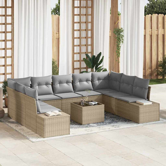Garten-Sofa-Set 10 pcs Beige und Hellgrau 289 x 209 x 85 cm