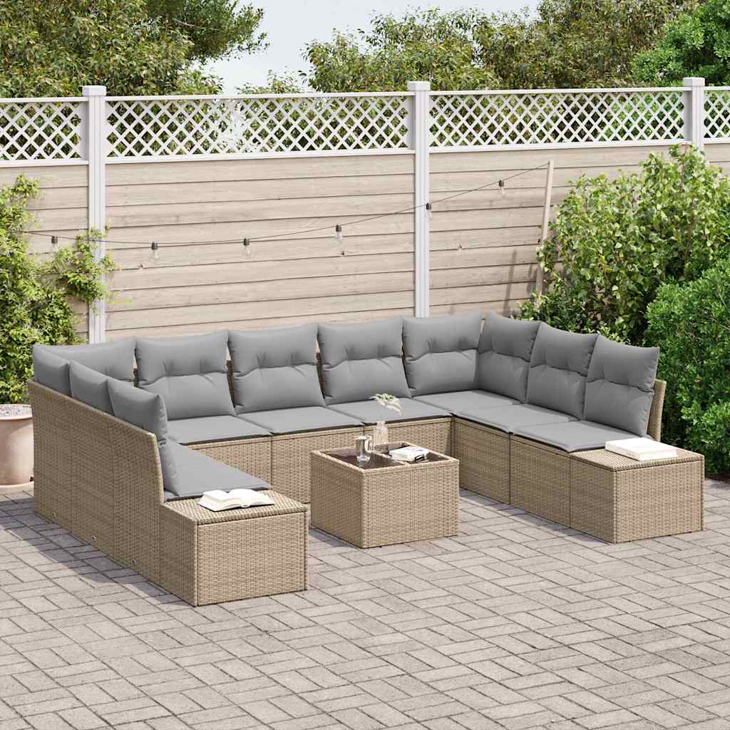 Garten-Sofa-Set 10 pcs Beige und Hellgrau 289 x 209 x 85 cm