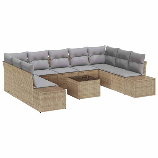 Garten-Sofa-Set 10 pcs Beige und Hellgrau 289 x 209 x 85 cm