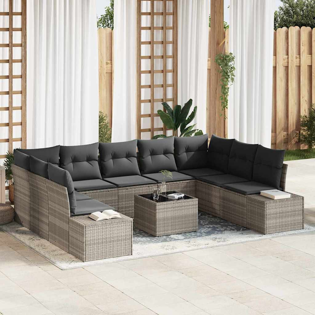 Garten-Sofa-Set 10 pcs Hellgrau 289 x 209 x 85 cm Poly Rattan