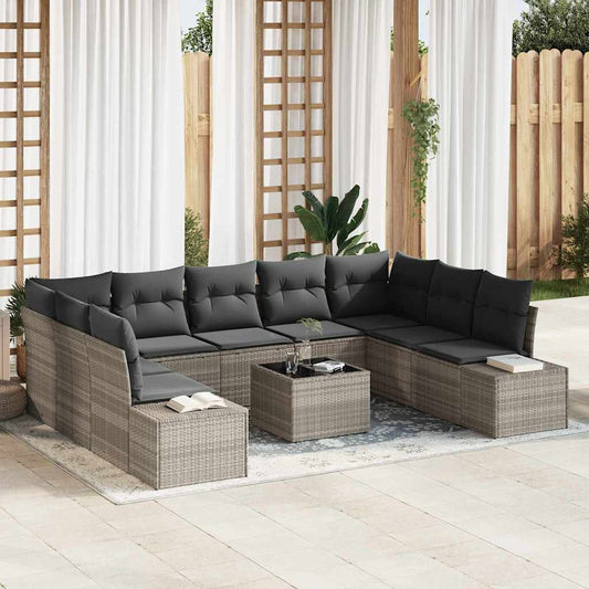 Garten-Sofa-Set 10 pcs Hellgrau 289 x 209 x 85 cm Poly Rattan