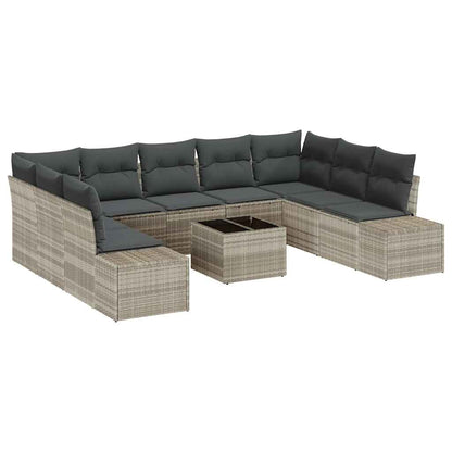 Garten-Sofa-Set 10 pcs Hellgrau 289 x 209 x 85 cm Poly Rattan