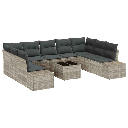 Garten-Sofa-Set 10 pcs Hellgrau 289 x 209 x 85 cm Poly Rattan