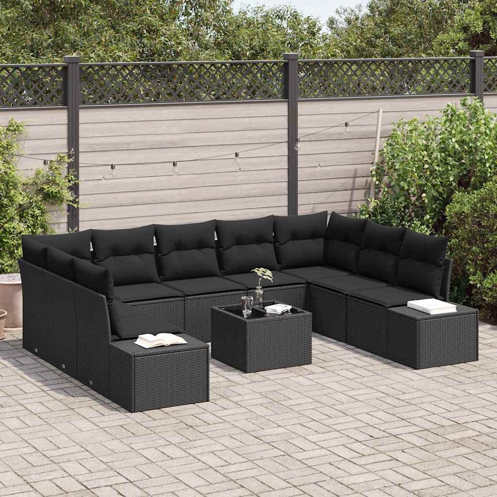 Garten-Sofa-Set 10 pcs Schwarz 289 x 209 x 85 cm Poly Rattan