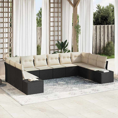 Garten-Sofa-Set 10 pcs Schwarz und Creme 344 x 209 x 85 cm