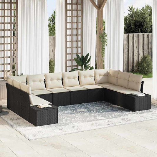 Garten-Sofa-Set 10 pcs Schwarz und Creme 344 x 209 x 85 cm