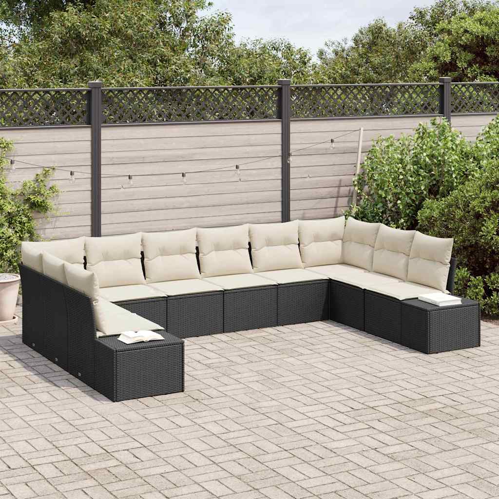 Garten-Sofa-Set 10 pcs Schwarz und Creme 344 x 209 x 85 cm