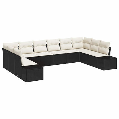 Garten-Sofa-Set 10 pcs Schwarz und Creme 344 x 209 x 85 cm