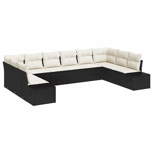 Garten-Sofa-Set 10 pcs Schwarz und Creme 344 x 209 x 85 cm