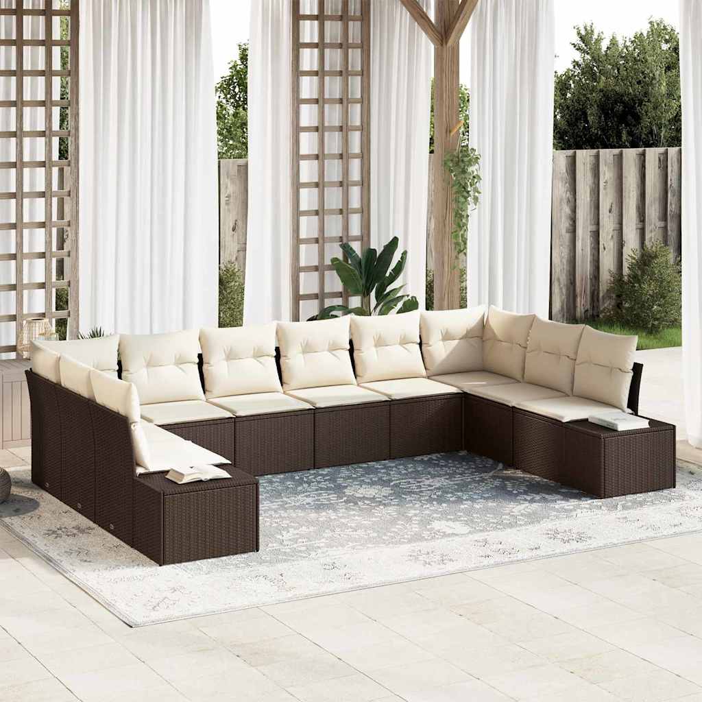 Garten-Sofa-Set 10 pcs Braun und Creme 344 x 209 x 85 cm