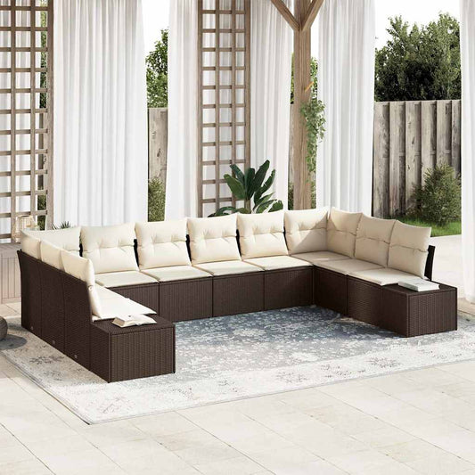 Garten-Sofa-Set 10 pcs Braun und Creme 344 x 209 x 85 cm