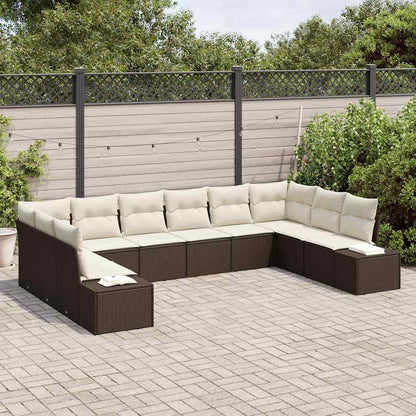 Garten-Sofa-Set 10 pcs Braun und Creme 344 x 209 x 85 cm