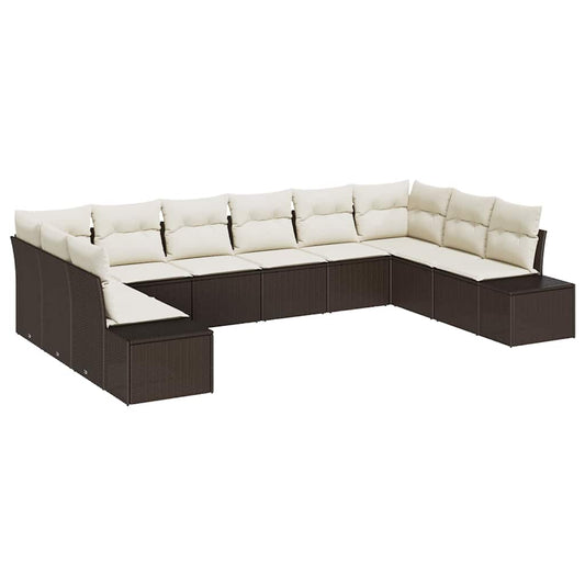 Garten-Sofa-Set 10 pcs Braun und Creme 344 x 209 x 85 cm